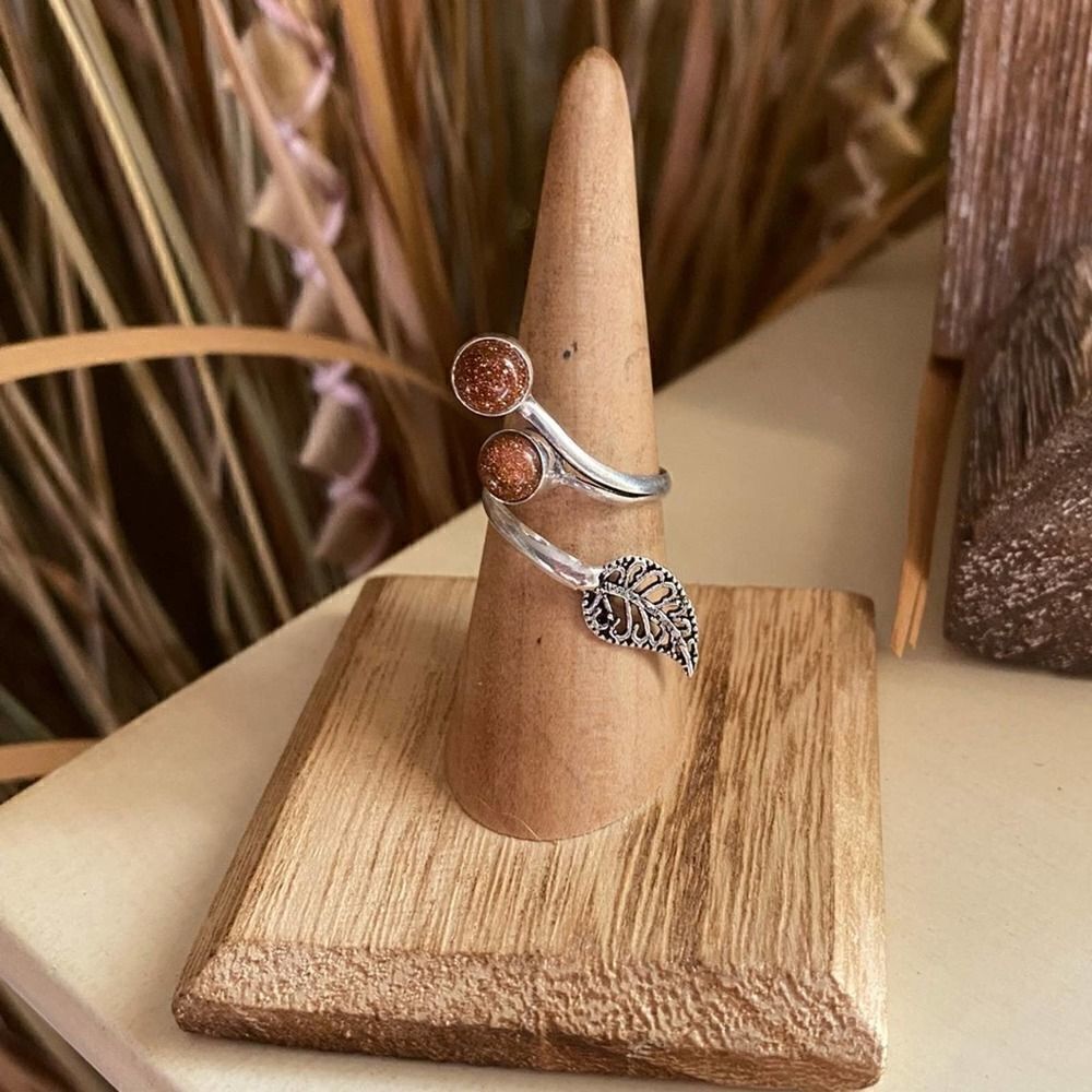 Sunstone Adjustable Sterling Silver Leaf Ring 6